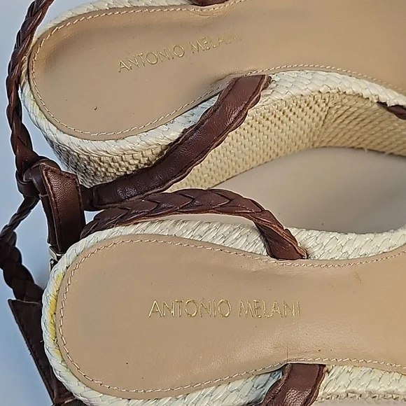 NEW Antonio Melani Lorinna Brown Braided Leather Ankle Strap Platform Sandal - Picture 15 of 16